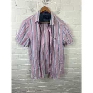 Eventide Women's Vertical Striped Button-Up Shirt Short Sleeve Multicolor Size L